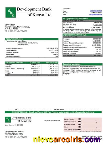 Kenya Development Bank of Kenya mortgage statement Word and PDF template